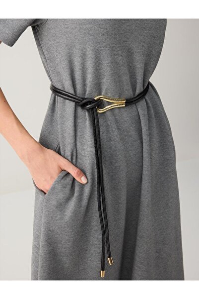 Jimmy Key Siyah Deri Görünümlü İkili İp Kemer