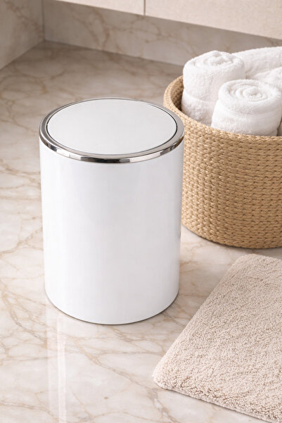 esdekor Primanova Lenox White Bathroom/Kitchen Trash Can with Lid 6L Acrylic ...
