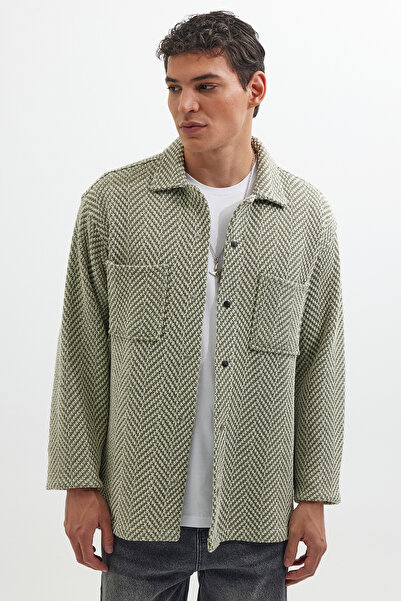 Tudors Erkek Relax Fit Rahat Kesim Örme Çift Cepli Çıtçıtlı Armürlü Gömlek