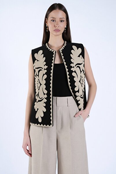 VAGGON Бежевий вишитий жилет з льону, спеціальний дизайн