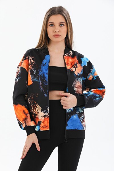 Kallisto Ανοιξιάτικο παλτό κατάδυσης με μαύρο διαστημικό σχέδιο