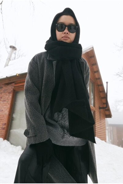 HEQA Eșarfă de tricotat simplă neagră