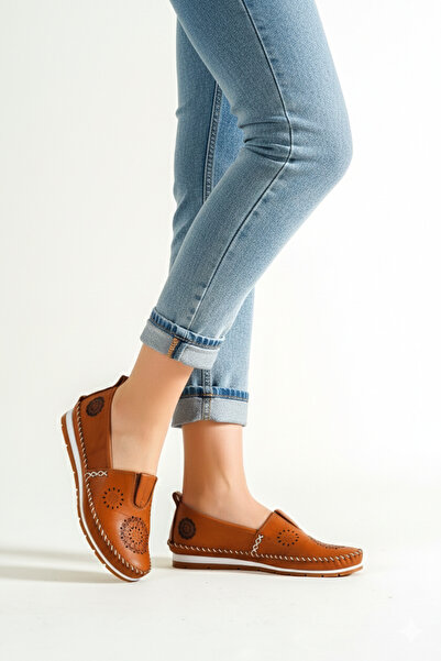 Deripabuc Balerini de damă din piele naturală bronzată Dp16-0065