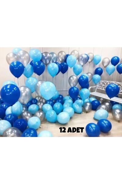 asöy Sünnet Süsleme Balon Pastel Koyu Mavi Açık Mavi Metalik Gümüş Balon 12 adet