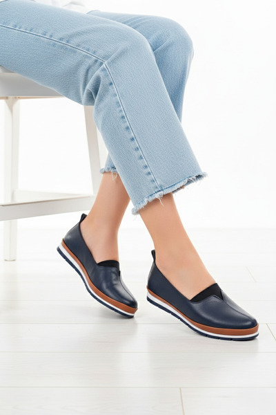 Deripabuc Balerini de damă din piele naturală bleumarin Dp16-0075