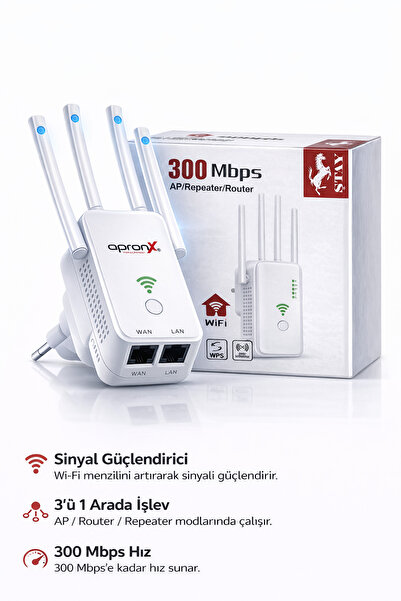APRONX GLOW 4 Antenli Wifi Sinyal Güçlendirici Yükseltici Wifi Repeater Range...