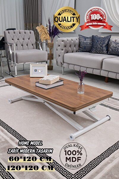 SEHPAM AKILLI Akıllı Sehpa Home Üst Tabla Mdf Ceviz Oval Köşe Alt Mekanizma B...