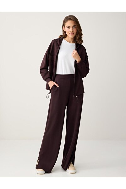 Jimmy Key Πλεκτό παντελόνι με ψηλόμεσο και φαρδύ πόδι με λεπτομέρεια τσέπης