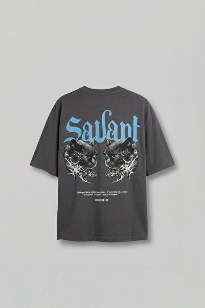 ablukaonline Men's Oversize Printed Crew Neck T-Shirt Smoked