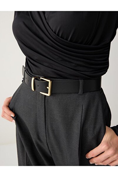 Jimmy Key Siyah Metal Tokalı Deri Görünümlü Klasik Kemer