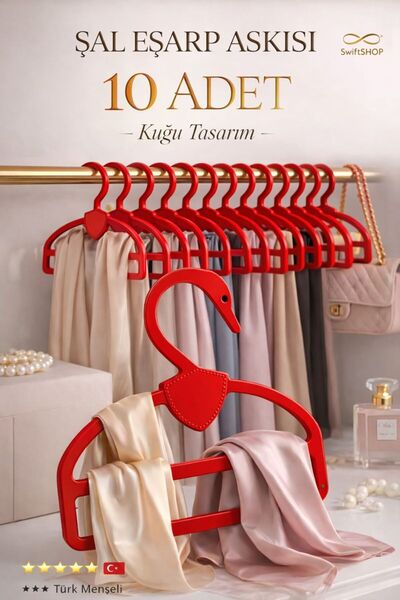 Swift Shop (10)Adet KIRMIZI Şal Eşarp Askısı Kaliteli Kuğu Askı Kuğu Dolap Dü...