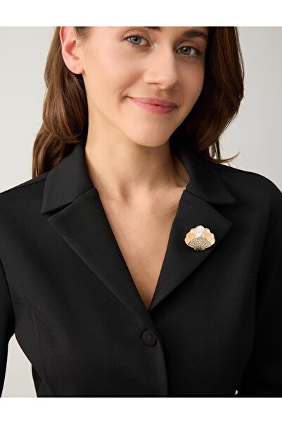 Jimmy Key Kahverengi İstiridye Figürlü İncili Broş