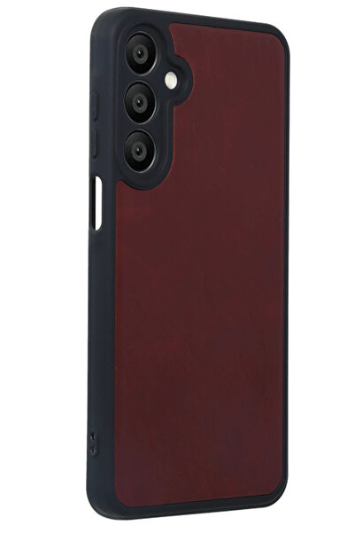 POYRAZ MARKET حافظة نيو فيس لهاتف سامسونج جالاكسي A55 5G من الجلد - أحمر كلاريت