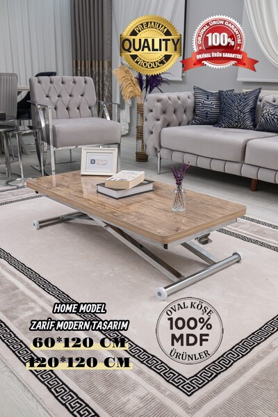 SEHPAM AKILLI Akıllı Sehpa Home Üst Tabla Mdf Antiklayt Oval Köşe Alt Mekaniz...