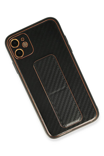 Slaw Benty غطاء حماية لهاتف آيفون 12 من نيو فيس مع حامل كربون كوكو - أسود