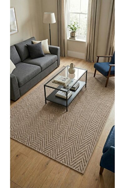 Halispecial Serrya Bej Halı Jüt Taban-Hasır Tarz-Kilim-Salon-Oturma Odası-Mut...