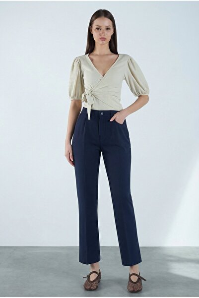 VAGGON Μπλε Navy ψηλόμεσο καρότο παντελόνι