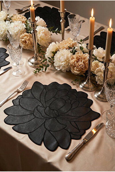 linedesignstudio Siyah Çiçek Suni Deri Amerikan Servis , Supla , Placemats , ...