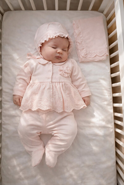 Mert Baby Lora Çiçekli 5'li Organik Hastane Çıkış Seti %100 Pamuk Yenidoğan K...