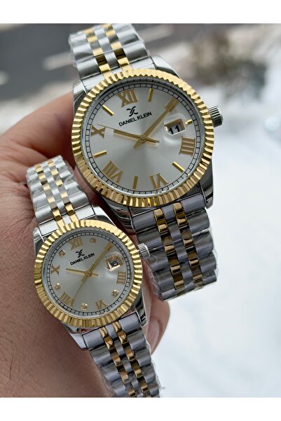 Daniel Klein ساعة يد خاصة للزوجين من الذهب والفضة بطول 30 مترًا مقاومة للماء ...