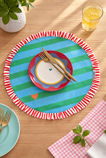 RİTMOHOME Βολάν, Στρογγυλό, Μποέμ, Καρδιά, Μοτίβο, Έντυπο, Πολύχρωμο, Ριγέ Αμ...