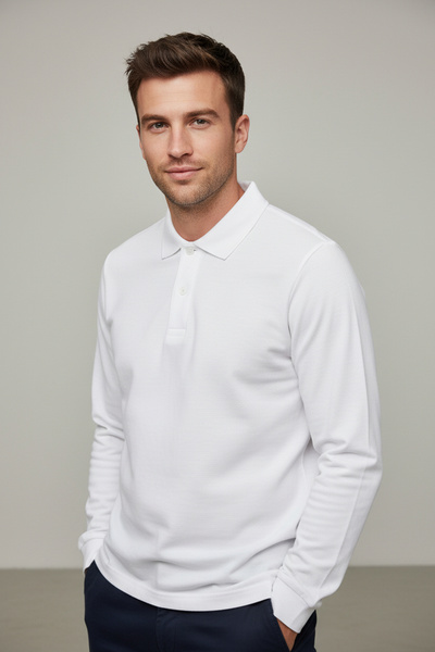 Çapıt Βαμβάκι lu Polo γιακάς με μακριά μανίκια, λευκό σχολικό/καθημερινό μπλο...