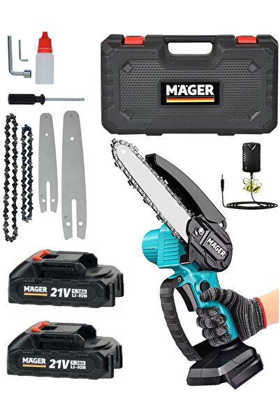 Mager Şarjlı Yedek Akülü Çift Pala Kendinden Yağ Pompalı Zincirli Dal Budama ...