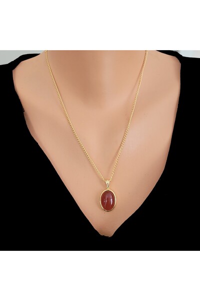 Nusret Takı Nusret Kadın Kolye Hediye Gerçek Akik Taşlı Zincir Kolye