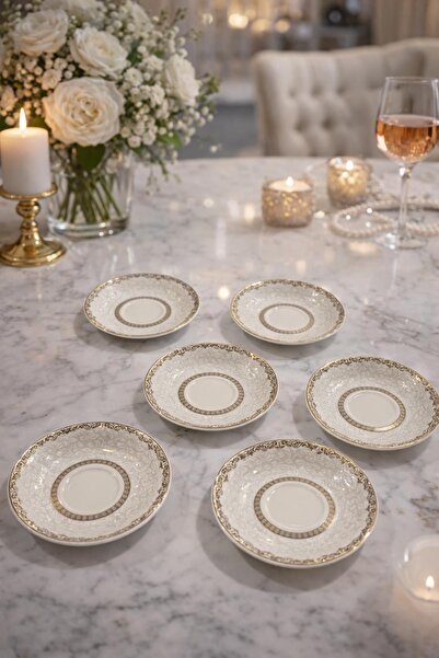 DOWRY STİL Desenli Çay Tabağı 6 Adet Gold Mobel