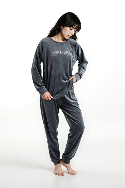 Ecrou Women's Anthracite Injection Print Long Sleeve Crew Neck Pants Pajama Set