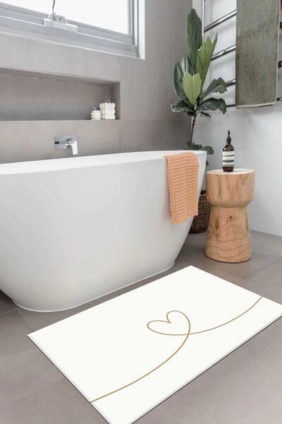 Decomia Home سجادة حمام على شكل قلب قابلة للغسل قطعة واحدة باللون الأبيض (60x...