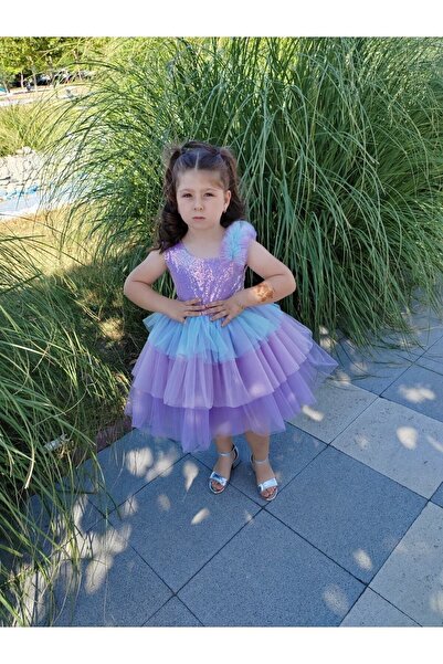 Kidstore فستان توتو أرجواني بثلاثة ألوان للفتيات