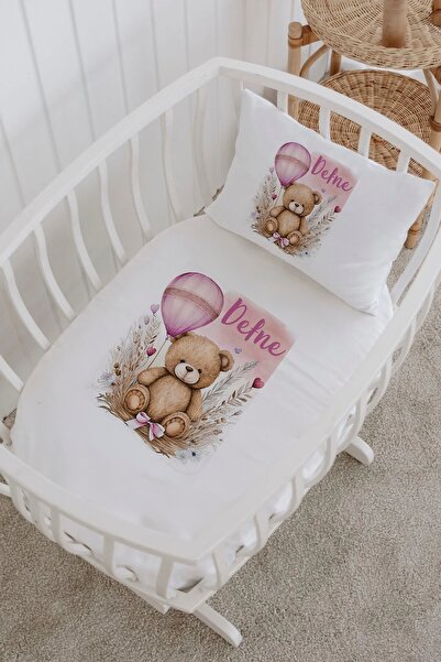 Lilabio İsme Özel %100 Pamuk Park Yatak Çarşaf Seti (100X120) Ayıcık