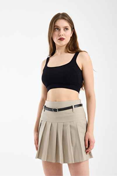 İLKCET MODA Curea plisată crem pentru femei, cu detalii fustă pantalon scurtă