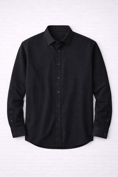 Valiberta Scott – Soft Dokulu Yarım Oversize Modern Erkek Gömlek - Siyah