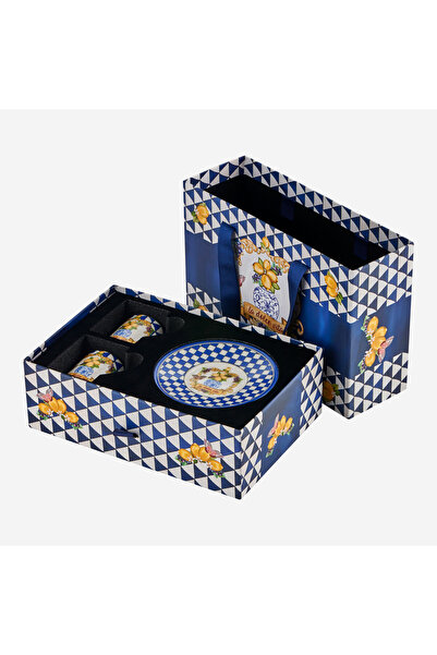 CHIARA ALESSI Capri Blue Porcelain Coffee Cup Set 110 ml