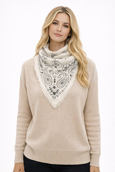 nehir eşarp Etnik Desen Kujten Model Püsküllü Omuz Fular Eşarp 100x100 Cm