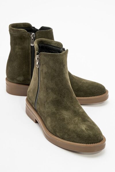 Zeynep Sıradağlı Harben Deri Kadın Bot Haki Süet