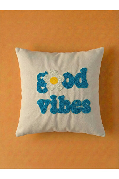 rellhome Good Vibes Written Patterned Design Punch Throw Pillow Cover