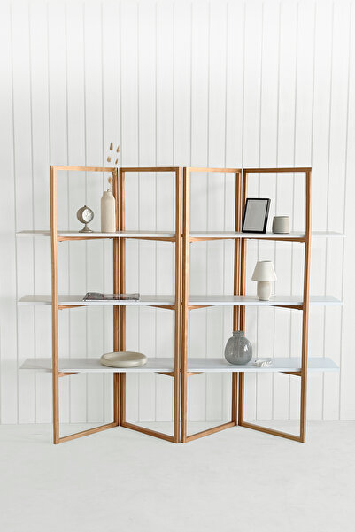 unboxdeco Shelfish Kayın Ahşap iskeletli, Beyaz Raf, Düzenleyici, Kitaplık