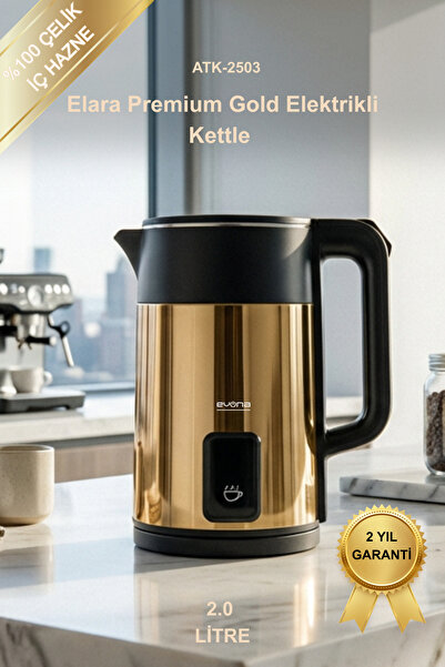 evona Kettle Elara Premium Gold 2.0 Litre Elektrikli Çelik Su Isıtıcısı