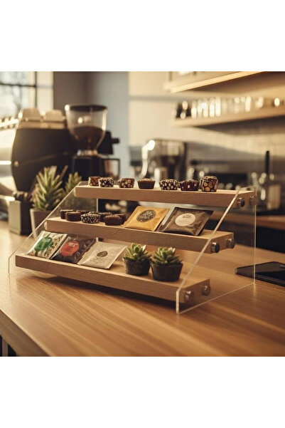YolMarket Pleksi Ahşap Merdiven Stant - (3 Katlı)