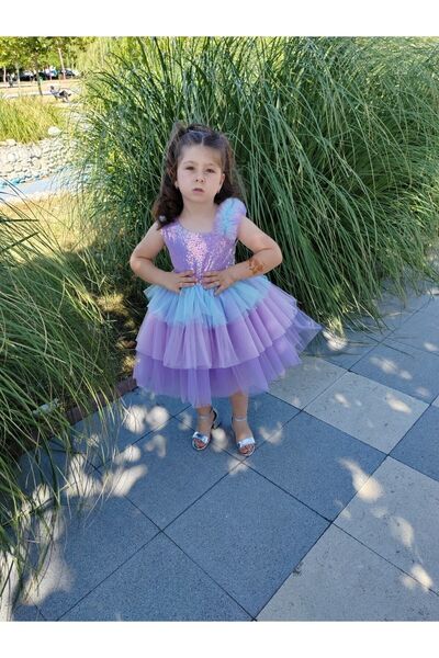 Kidstore Girl's Lilac Three Color Tutu Dress