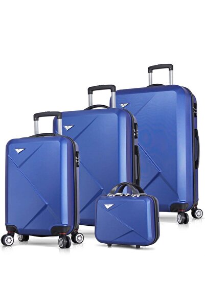 My Valice Diamond Abs Kabin Orta Büyük Ve Makyaj Boy Mavi 4'lü Travel Valiz Seti