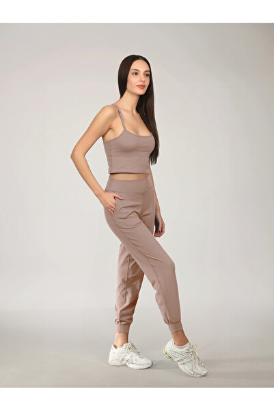RARE SEASON Ultra Yumuşak Kadın Çift Cepli Yüksek Belli Vizon Rengi Jogger Eş...