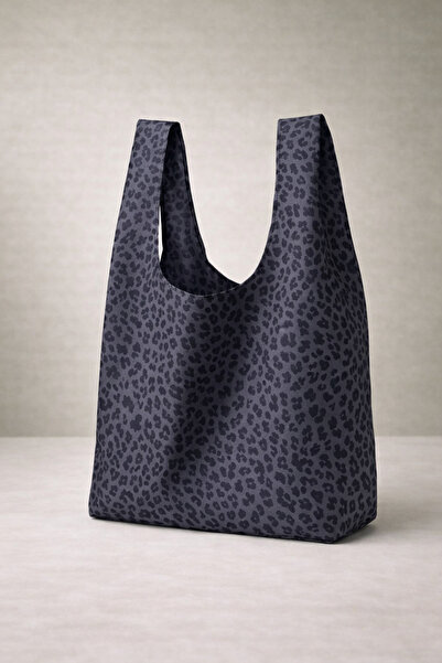 PUREYSMA Siyah Leopar Desenli Katlanabilir Bez Alışveriş Çantası – Suya Dayan...