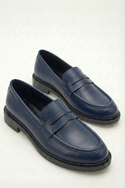 Shoesers Women's Simple and Stylish Design Serrated Sole Navy Blue Loafer Sho...