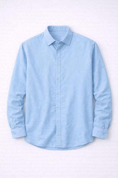 Valiberta Scott – Soft Dokulu Yarım Oversize Modern Erkek Gömlek- Soğuk Mavi