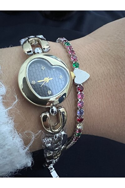 seraptakidunyasi Kadın kol saati Zirkon taşlı çelik bileklik set