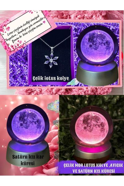 Perry Accesories Kararmaz Çelik Mor Lotus Kolye 3d Satürn Kız Renk Değiştiren...
